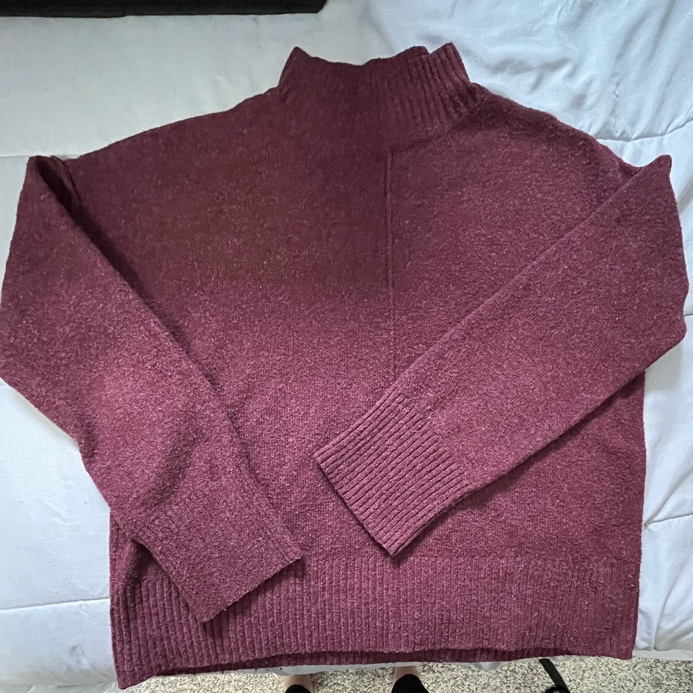 Pink Rose mock neck maroon sweater